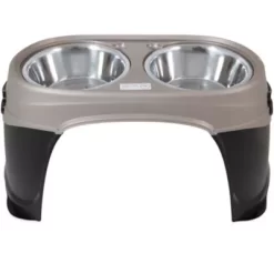 Petmate Easy Reach Elevated Stainless Steel Dog And Cat Feeder And Waterer, 12 Cups, Large, 2-Bowls