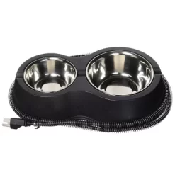 K&H Pet Products Thermo-Kitty Cafe Cat Feeder, Stainless/Black, 2-Bowls 12 Ounce + 24 Ounce
