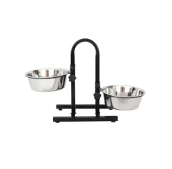 Iconic Pet U-Design Adjustable Elevated Stainless Steel Pet Double Diner For Dogs, 8 Cups, 2-Bowls