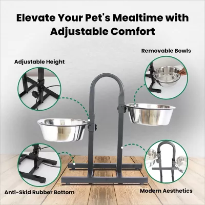 Iconic Pet U-Design Adjustable Elevated Stainless Steel Pet Double Diner For Dogs, 8 Cups, 2-Bowls 3 Iconic Pet U-Design Adjustable Elevated Stainless Steel Pet Double Diner For Dogs, 8 Cups, 2-Bowls - Image 3