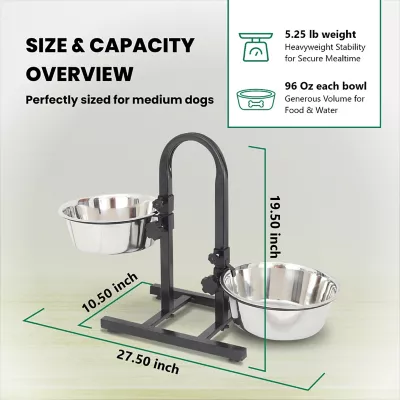 Iconic Pet U-Design Adjustable Elevated Stainless Steel Pet Double Diner For Dogs, 8 Cups, 2-Bowls 5 Iconic Pet U-Design Adjustable Elevated Stainless Steel Pet Double Diner For Dogs, 8 Cups, 2-Bowls - Image 5