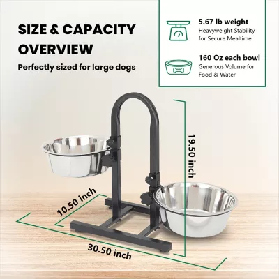 Iconic Pet U-Design Adjustable Elevated Stainless Steel Pet Double Diner For Dogs, 8 Cups, 2-Bowls 6 Iconic Pet U-Design Adjustable Elevated Stainless Steel Pet Double Diner For Dogs, 8 Cups, 2-Bowls - Image 6