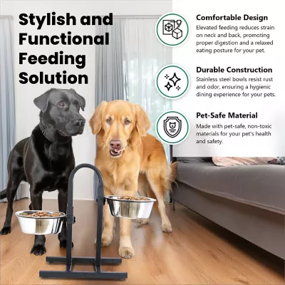 Iconic Pet U-Design Adjustable Elevated Stainless Steel Pet Double Diner For Dogs, 8 Cups, 2-Bowls 8 Iconic Pet U-Design Adjustable Elevated Stainless Steel Pet Double Diner For Dogs, 8 Cups, 2-Bowls - Image 8