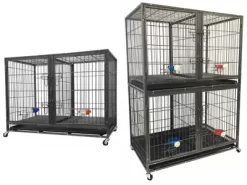 Go Pet Club Heavy-Duty 2-Door Metal Stackable Cat/Dog Crate With Divider And Water Bowls, 44.25 In.