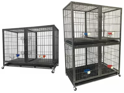 Go Pet Club Heavy-Duty 2-Door Metal Stackable Cat/Dog Crate With Divider And Water Bowls, 44.25 In. 1 Go Pet Club Heavy-Duty 2-Door Metal Stackable Cat/Dog Crate With Divider And Water Bowls, 44.25 In.