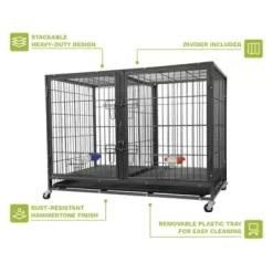 Go Pet Club Heavy-Duty 2-Door Metal Stackable Cat/Dog Crate With Divider And Water Bowls, 44.25 In. 15 Go Pet Club Heavy-Duty 2-Door Metal Stackable Cat/Dog Crate With Divider And Water Bowls, 44.25 In. -Pet Supply Store 1336377 A7