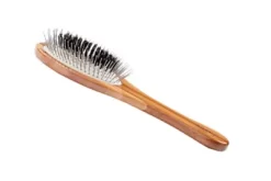 Bass The Hybrid Groomer Shine & Condition Pet Brush, Natural Bristle, Alloy Pin, Pure Bamboo Handle, Dark Finish, A1 - DB