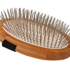 Bass Style & Detangle 100% Premium Alloy Pin Pet Grooming Brush With Pure Bamboo Handle, Palm Style, Oak Wood Finish