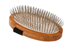 Bass Style & Detangle 100% Premium Alloy Pin Pet Grooming Brush With Pure Bamboo Handle, Palm Style, Oak Wood Finish