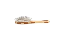 Bass Style & Detangle Pet Brush, 100% Premium Alloy Pin, Pure Bamboo Handle, Small, Oval, Striped Finish, A8 - SB -Pet Supply Store 1350499 A2