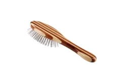 Bass Style & Detangle Pet Brush, 100% Premium Alloy Pin, Pure Bamboo Handle, Small, Oval, Striped Finish, A8 - SB -Pet Supply Store 1350499 A3