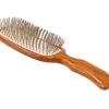 Bass Style & Detangle 100% Premium Alloy Pin Pet Grooming Brush With Pure Bamboo Handle, Semi S Style, Oak Wood Finish