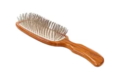 Bass Style & Detangle 100% Premium Alloy Pin Pet Grooming Brush With Pure Bamboo Handle, Semi S Style, Oak Wood Finish