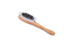 Bass The Hybrid Groomer Shine & Condition Pet Brush, Natural Bristle, Alloy Pin Pure Bamboo Handle, Small, Oval, Oak Wood Finish