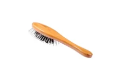 Bass The Hybrid Groomer Shine & Condition Pet Brush, Natural Bristle, Alloy Pin Pure Bamboo Handle, Small, Oval, Oak Wood Finish -Pet Supply Store 1350508 A3