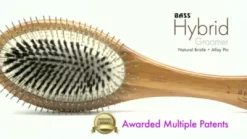 Bass The Hybrid Groomer Shine & Condition Pet Brush, Natural Bristle, Alloy Pin Pure Bamboo Handle, Small, Oval, Oak Wood Finish -Pet Supply Store 1350508 VIDEO 1 480x270 1200k