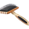 Bass De-matting Pet Brush, 100% Premium Alloy Pin, SOFT Pure Bamboo Handle, Large, Slicker Style, Striped Finish, A19 - SB