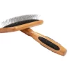 Bass De-matting Pet Brush, 100% Premium Alloy Pin, FIRM Pure Bamboo Handle, Medium, Slicker Style, Oak Wood Finish, A20 - DB