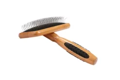 Bass De-matting Pet Brush, 100% Premium Alloy Pin, FIRM Pure Bamboo Handle, Medium, Slicker Style, Oak Wood Finish, A20 - DB