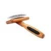 Bass De-matting Pet Brush, 100% Premium Alloy Pin, SOFT Pure Bamboo Handle, Small, Slicker Style, Oak Wood Finish