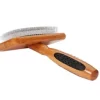 Bass De-matting Pet Brush, 100% Premium Alloy Pin, SOFT Pure Bamboo Handle, Medium, Slicker Style, Oak Wood Finish, A23 - DB