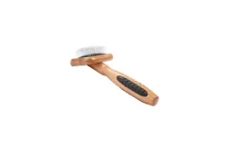 Bass De-matting Pet Brush, 100% Premium Alloy Pin, SOFT Pure Bamboo Handle, Extra Small, Slicker Style, Oak Wood Finish