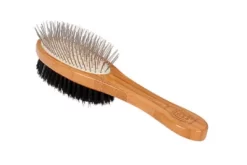 Bass Dual-Sided Pet Brush, 100% Premium Natural Bristle, Alloy Pin, Pure Bamboo Handle, Oak Wood Finish, A22 - DB