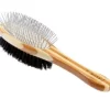 Bass Dual-Sided Pet Brush, 100% Premium Natural Bristle, Alloy Pin, Pure Bamboo Handle, Striped Finish, A22 - SB