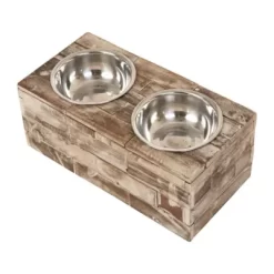 Huntley Equestrian Berjen Elevated Wood Double Diner Pet Bowls, 2-Bowls -Pet Supply Store 1443683 A9