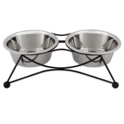 Petmate Elevated Stainless Steel Twin Wire Pet Diner With Bowl, 6.6 Cups, Medium, 2-Bowls