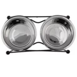 Petmate Elevated Stainless Steel Twin Wire Pet Diner With Bowl, 6.6 Cups, Medium, 2-Bowls -Pet Supply Store 1458013 A3