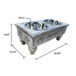 Iconic Pet Sassy Paws Wooden Stand Raised Stainless Steel Double Diner Pet Bowls, 2-Bowls, 52067 -Pet Supply Store 1679484 A2