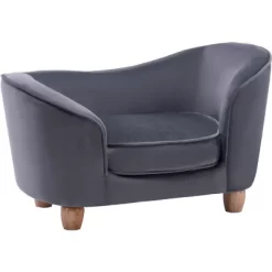 Critter Sitters 28 In. Elegant Faux-Velvet Oval Pet Bed For Small-Sized Dogs And Cats, Gray