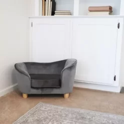 Critter Sitters 28 In. Elegant Faux-Velvet Oval Pet Bed For Small-Sized Dogs And Cats, Gray -Pet Supply Store 1710561 A2