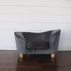 Critter Sitters 28 In. Elegant Faux-Velvet Oval Pet Bed For Small-Sized Dogs And Cats, Gray -Pet Supply Store 1710561 A6