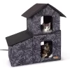 K&H Pet Products Two-Story Outdoor Heated Kitty House With Dining Room, Gray