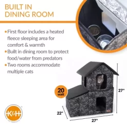 K&H Pet Products Two-Story Outdoor Heated Kitty House With Dining Room, Gray -Pet Supply Store 1741392 A2