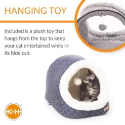 K&H Pet Products Thermo-Pet Cave Fabric Cat House, Navy -Pet Supply Store 1741398 A3