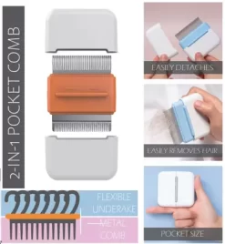 Pet Life Zipocket 2-in-1 Underake And Stainless Steel Travel Grooming Pet Comb, Orange, GR5OR -Pet Supply Store 1790732 A2