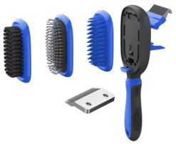 Pet Life Conversion 5-in-1 Interchangeable Dematting And Deshedding Bristle Pin And Massage Grooming Pet Comb, Blue, GR8BL