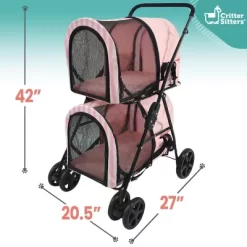 Critter Sitters Double Pet Stroller For 2 Pets 44 Lb. And Under, Pink -Pet Supply Store 1915339 A3