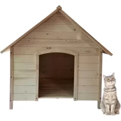 Critter Sitters 41 In. Tall Outdoor Raised Log Cabin-Style Pet House, Natural