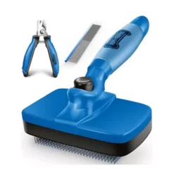 Ruff 'N Ruffus Upgraded Self-Cleaning Slicker Brush, Blue, RNR-GELGROOMING-BL