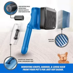 Ruff 'N Ruffus Upgraded Self-Cleaning Slicker Brush, Blue, RNR-GELGROOMING-BL -Pet Supply Store 1981659 A2