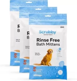 Scrubby Rinse Free Shampoo Mittens For Bathing Dogs & Cats - 15 Pack