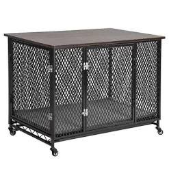 Aivituvin Dog Crate Furniture, Side End Table With Tray, Cushion & Casters, AIR79