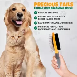 New! Precious Tails Double Sided Brush, Orange -Pet Supply Store 2295852 A6